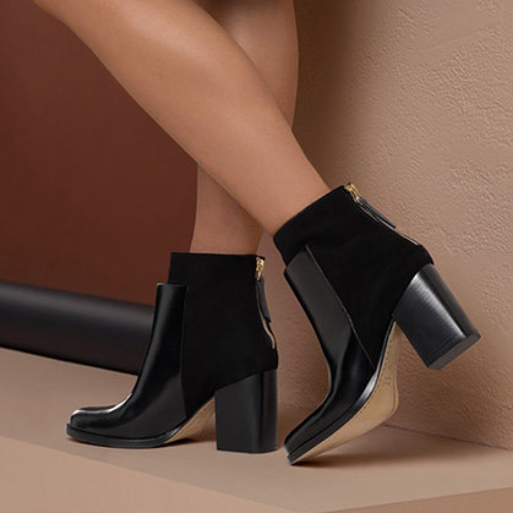 WANT LES ESSENTIELS Beatrix Black Suede Patent Leather Ankle Boot Booties sz 41